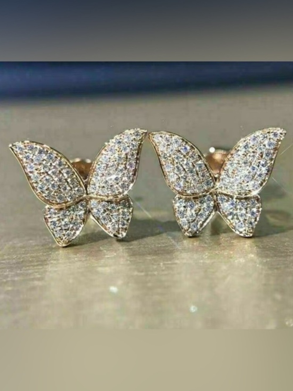 Sparkling Butterfly Crystal Stud Earrings - Silver Tone - Picture 1 of 3